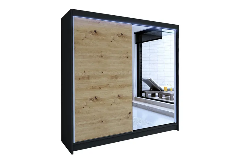 Canderbury Klesskap i Tre med Glassdetaljer, Svart|Tre