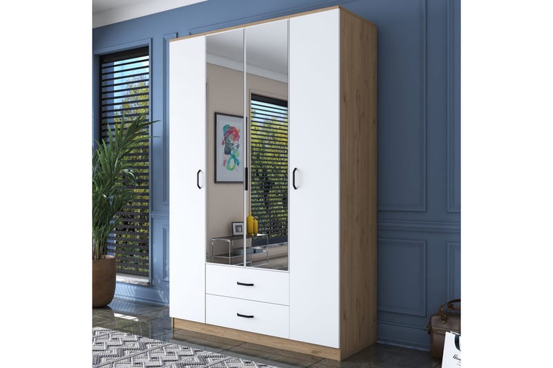 Caturai Garderobe med Speil, Valnøtt/Hvit