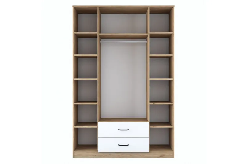 Caturai Garderobe med Speil - Valnøtt/Hvit - Oppbevaring - Klesoppbevaring - Garderober & garderobesystem