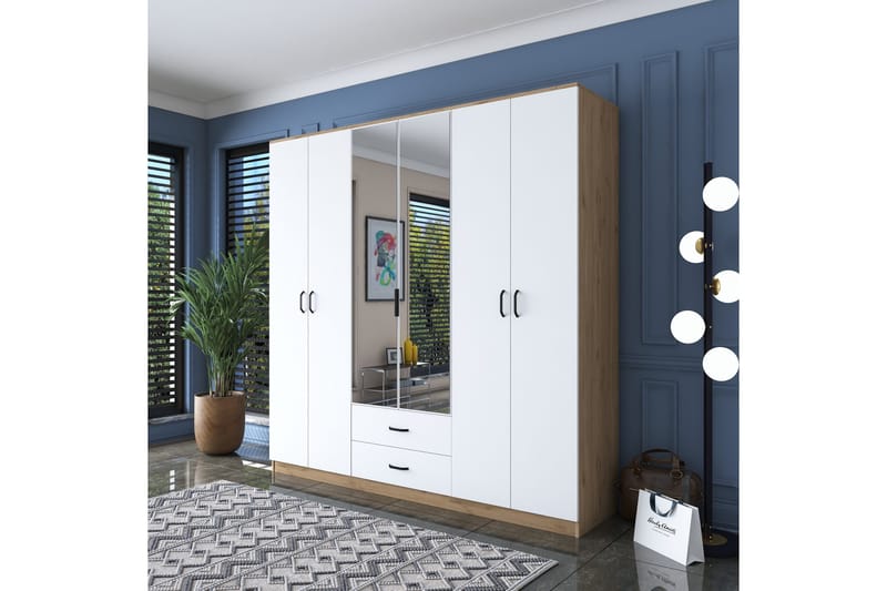 Caturai Garderobe med Speil, Valnøtt/Hvit