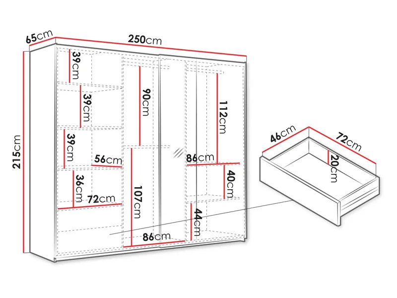 Ceyris Garderobeskap med Speil 250 cm - Oppbevaring - Klesoppbevaring - Garderober & garderobesystem