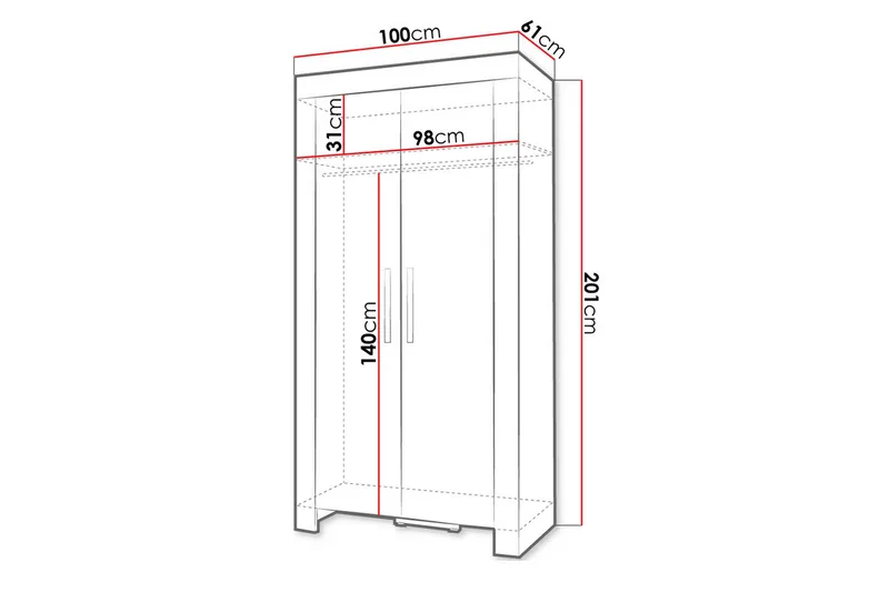 Cezar Garderob 100x60x201 cm Ek - Oppbevaring - Klesoppbevaring - Garderober & garderobesystem