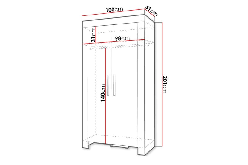 Cezar Garderobe 100x60x201 cm - Beige / Grå - Oppbevaring - Klesoppbevaring - Garderober & garderobesystem