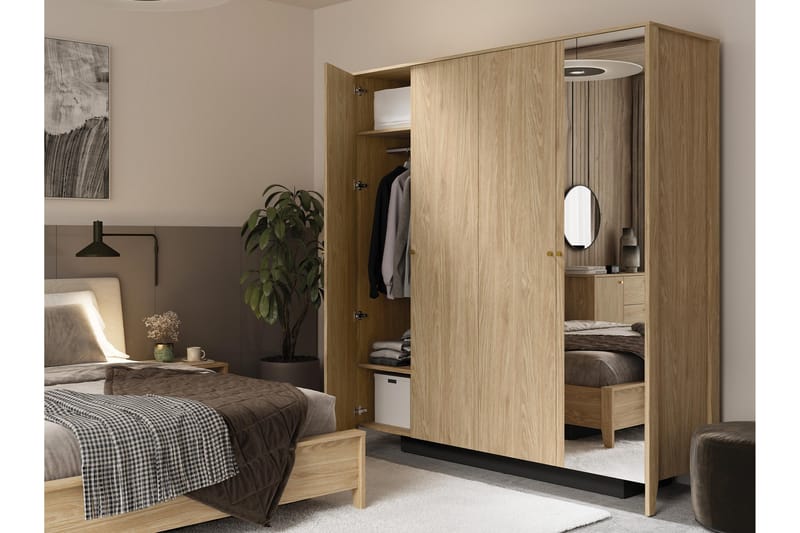 Cocorna Garderobeskap Med Speil 201x216 cm - Beige - Oppbevaring - Klesoppbevaring - Garderober & garderobesystem