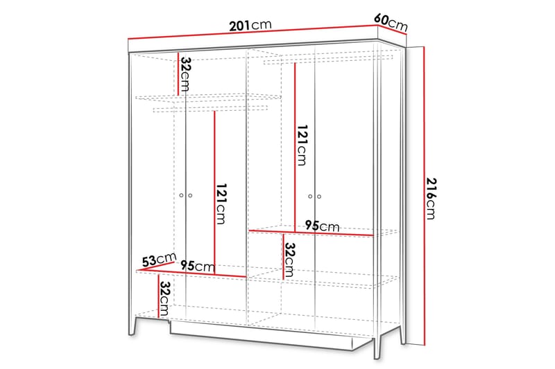 Cocorna Garderobeskap Med Speil 201x216 cm - Beige - Oppbevaring - Klesoppbevaring - Garderober & garderobesystem