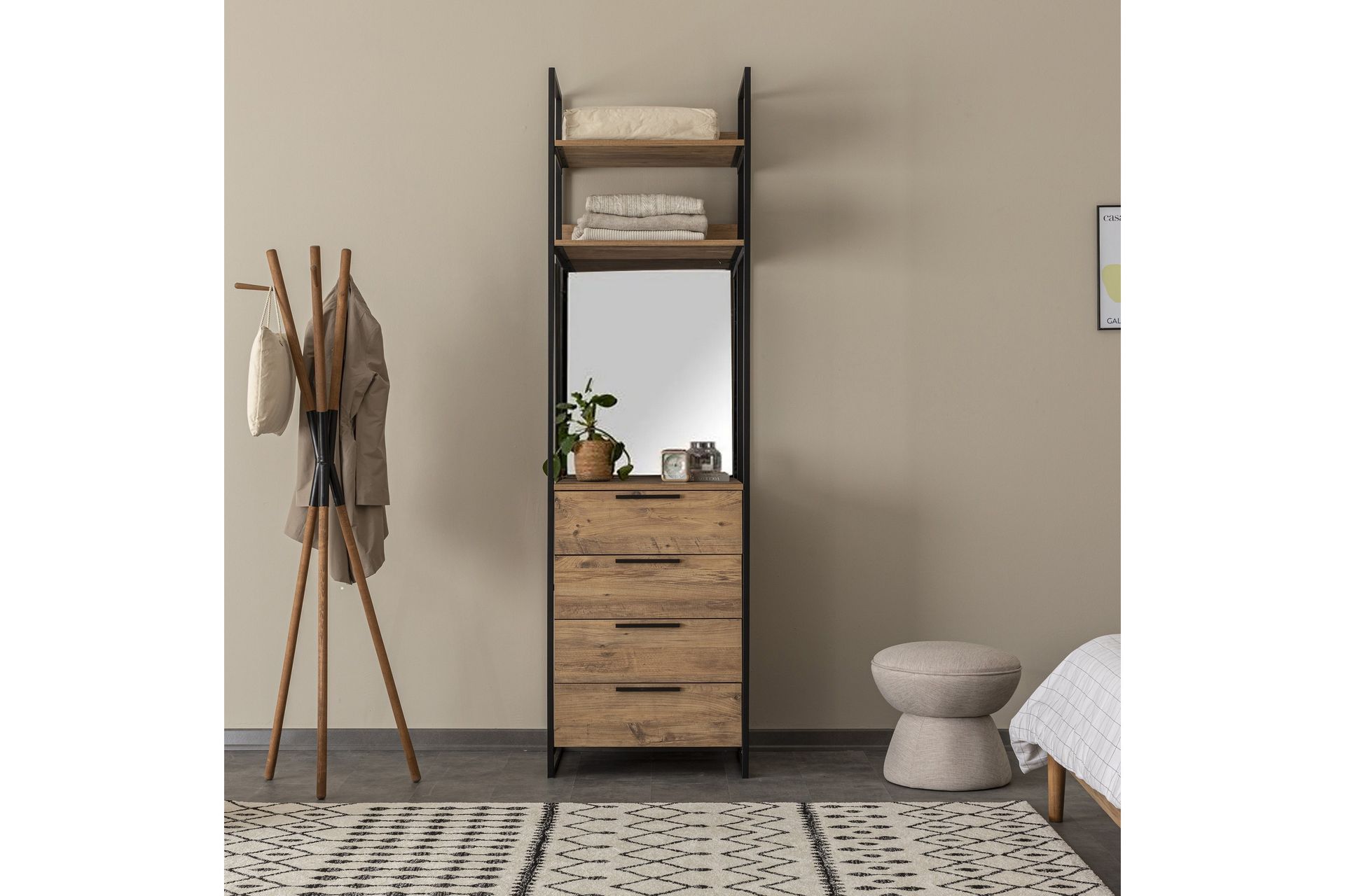 Collinner garderobeskap 52x64 med speil 4 skap - Natur - Oppbevaring - Klesoppbevaring - Garderober & garderobesystem
