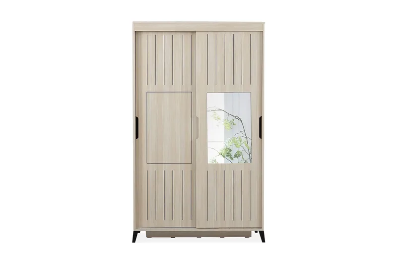 Comfortale Garderobe 120 cm i Tre med Glassdør, Beige