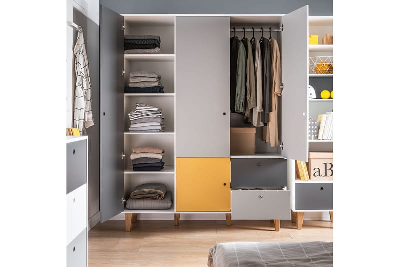 Concept Garderobe Hvit / Mørkegrå / gul - VOX - Oppbevaring - Klesoppbevaring - Garderober & garderobesystem - Garderobeskap & klesskap