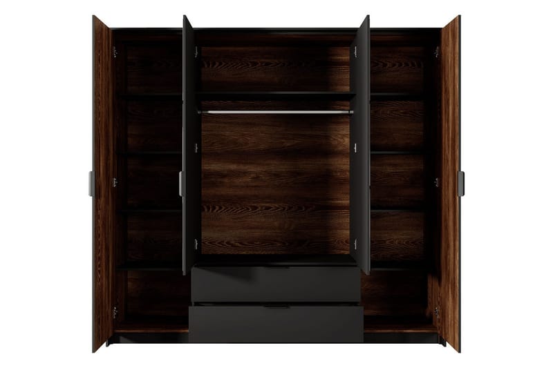 Coralina Garderobeskap Med Speil 224x210 cm - Brun/Sort - Oppbevaring - Klesoppbevaring - Garderober & garderobesystem