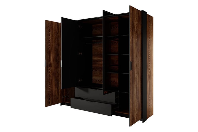 Coralina Garderobeskap Med Speil 224x210 cm - Brun/Sort - Oppbevaring - Klesoppbevaring - Garderober & garderobesystem