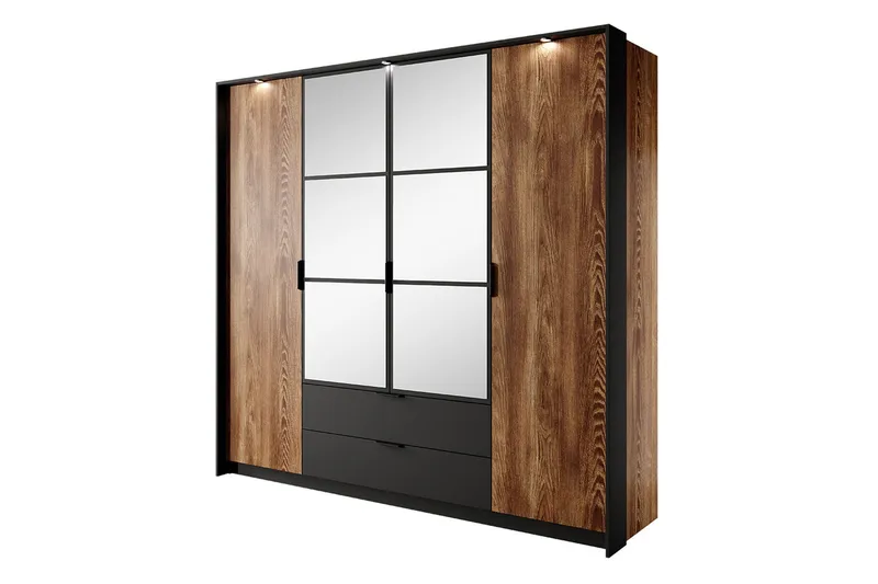 Coralina Garderobeskap Med Speil 224x210 cm, Brun/Sort