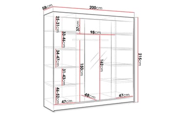 Cyria Garderobe med romslig Oppbevaring og Skyvedører med Speil 200x215 cm - Brun/Hvit - Oppbevaring - Klesoppbevaring - Garderober & garderobesystem