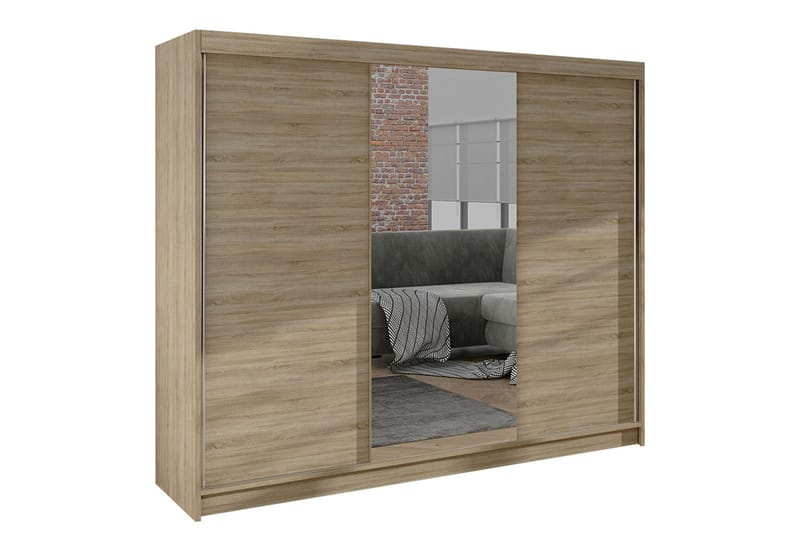 Cyria Garderobe med Speil 200x215 cm - Beige - Oppbevaring - Klesoppbevaring - Garderober & garderobesystem