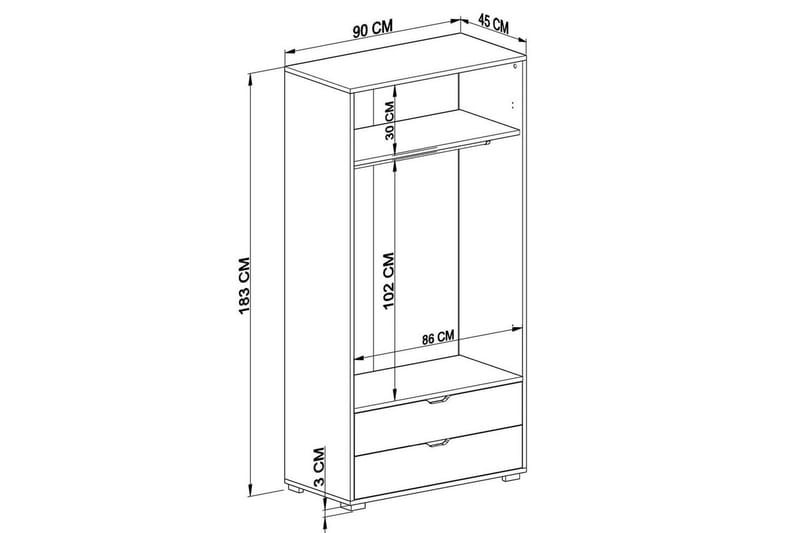 Dasina Garderobesskåp 90x183 cm - Hvit - Oppbevaring - Klesoppbevaring - Garderober & garderobesystem - Garderobeskap & klesskap