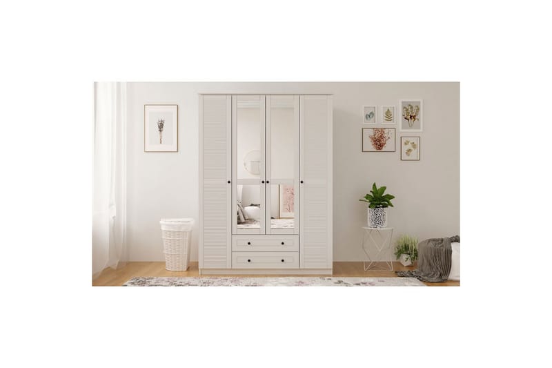Denric Garderobesskåp 140x210 cm - Matt Hvit - Oppbevaring - Klesoppbevaring - Garderober & garderobesystem - Garderobeskap & klesskap