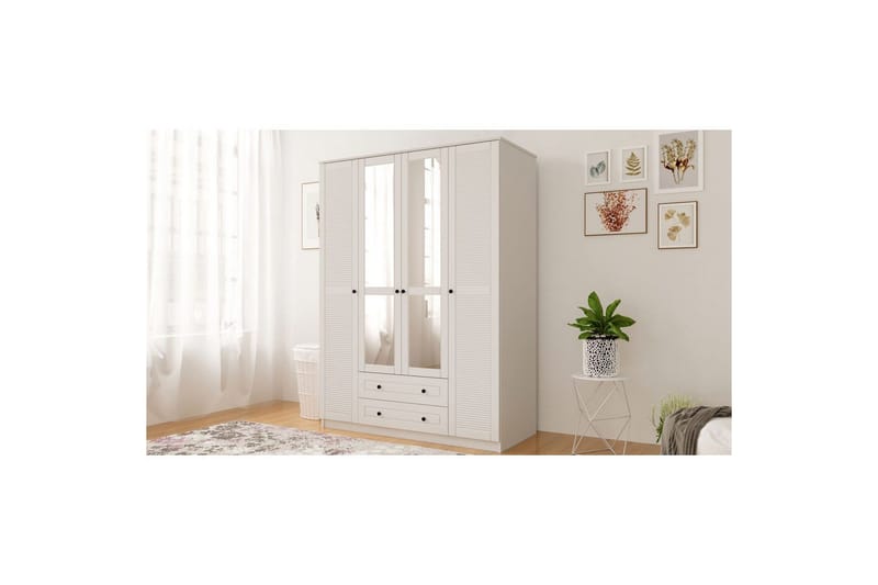 Denric Garderobesskåp 140x210 cm - Matt Hvit - Oppbevaring - Klesoppbevaring - Garderober & garderobesystem - Garderobeskap & klesskap