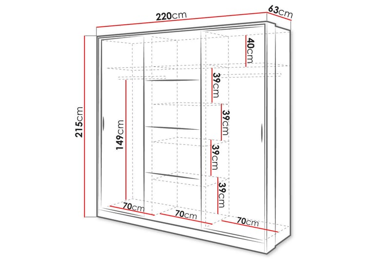 Dentro Garderobe 220x63x215 cm - Hvit - Oppbevaring - Klesoppbevaring - Garderober & garderobesystem