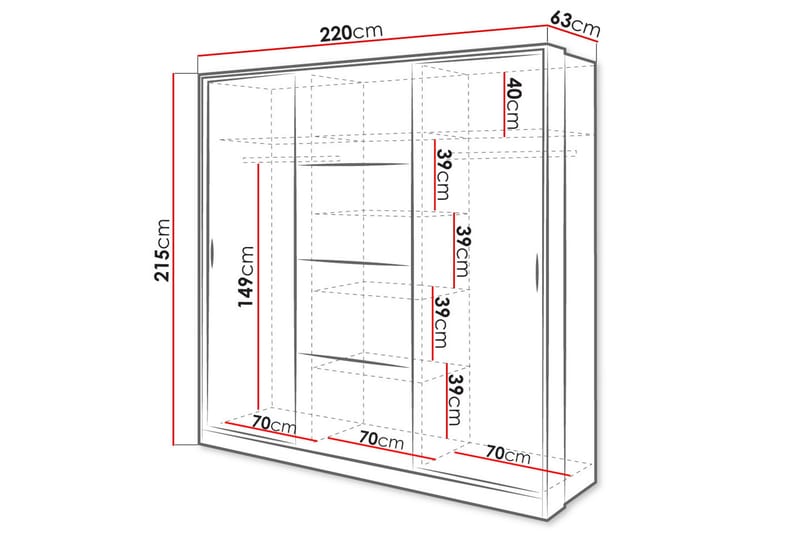 Dentro Garderobe 220x63x215 cm - Hvit - Oppbevaring - Klesoppbevaring - Garderober & garderobesystem
