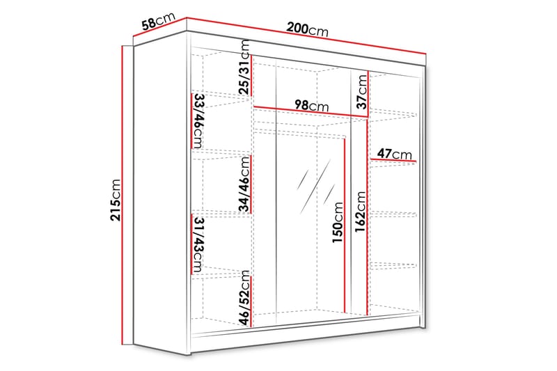 Dianna Garderobe med Speil 200x215 cm - Beige - Oppbevaring - Klesoppbevaring - Garderober & garderobesystem