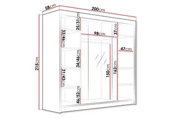 Dianna Garderobe med Speil 200x215 cm - Hvit/Svart - Oppbevaring - Klesoppbevaring - Garderober & garderobesystem