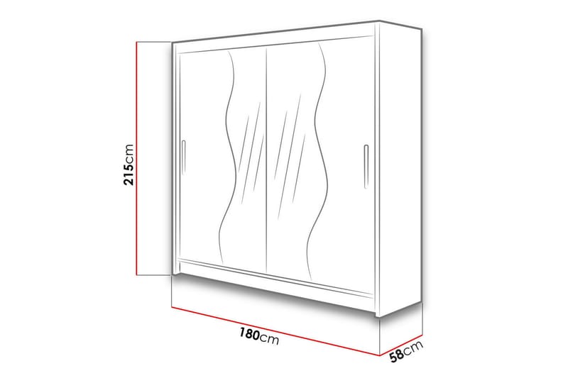 Douglas Garderobe 180x57x215 cm - Svart|Speil|Led-Belysning - Oppbevaring - Klesoppbevaring - Garderober & garderobesystem