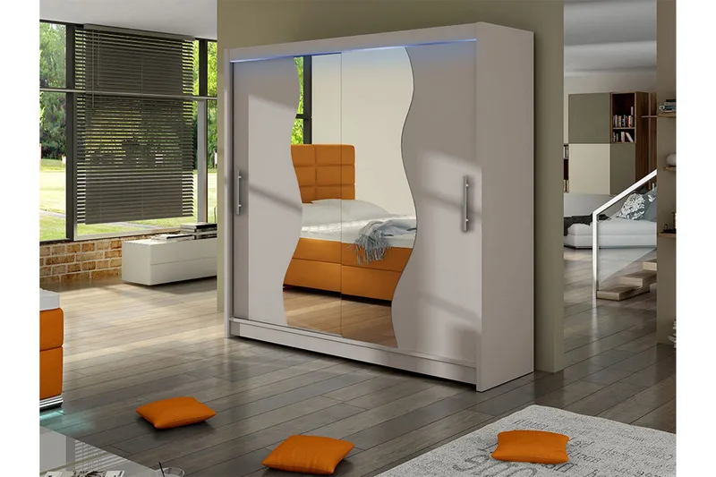 Dravon Garderobeskap Med Speil 180x215 cm - Beige - Oppbevaring - Klesoppbevaring - Garderober & garderobesystem