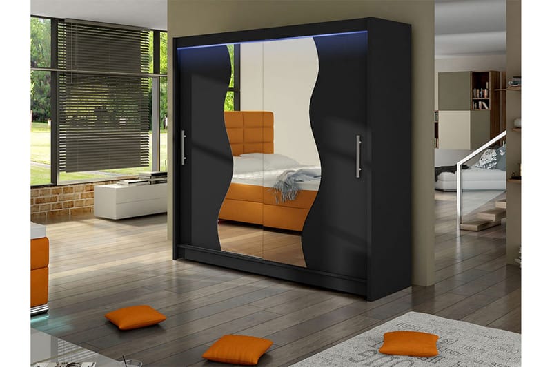 Dravon Garderobeskap Med Speil 180x215 cm - Svart - Oppbevaring - Klesoppbevaring - Garderober & garderobesystem