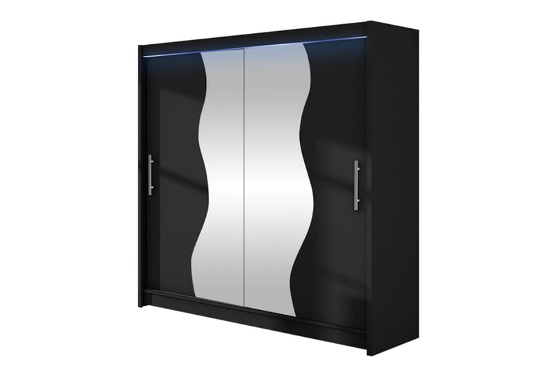 Dravon Garderobeskap Med Speil 180x215 cm - Svart - Oppbevaring - Klesoppbevaring - Garderober & garderobesystem