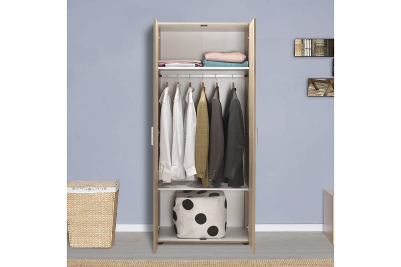 Drelmar Garderobe 80x187 cm - Lyse brun - Oppbevaring - Klesoppbevaring - Garderober & garderobesystem