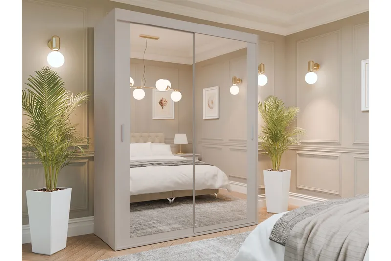 Duets Garderob med Speil 160x205 cm - Beige - Oppbevaring - Klesoppbevaring - Garderober & garderobesystem