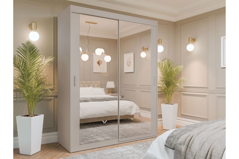 Duets Garderob med Speil 160x205 cm - Beige - Oppbevaring - Klesoppbevaring - Garderober & garderobesystem