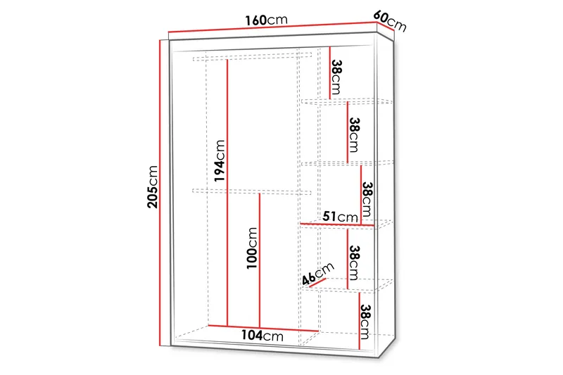 Duetter Garderobe Med Speil 160x205 cm - Hvit - Oppbevaring - Klesoppbevaring - Garderober & garderobesystem