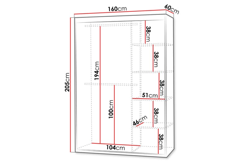 Duetter Garderobe Med Speil 160x205 cm - Svart - Oppbevaring - Klesoppbevaring - Garderober & garderobesystem
