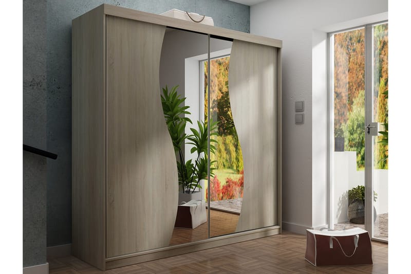 Dunkra Garderobe med Speil LED-belysning Blå 200 cm Bue - Sonomaeik - Oppbevaring - Klesoppbevaring - Garderober & garderobesystem