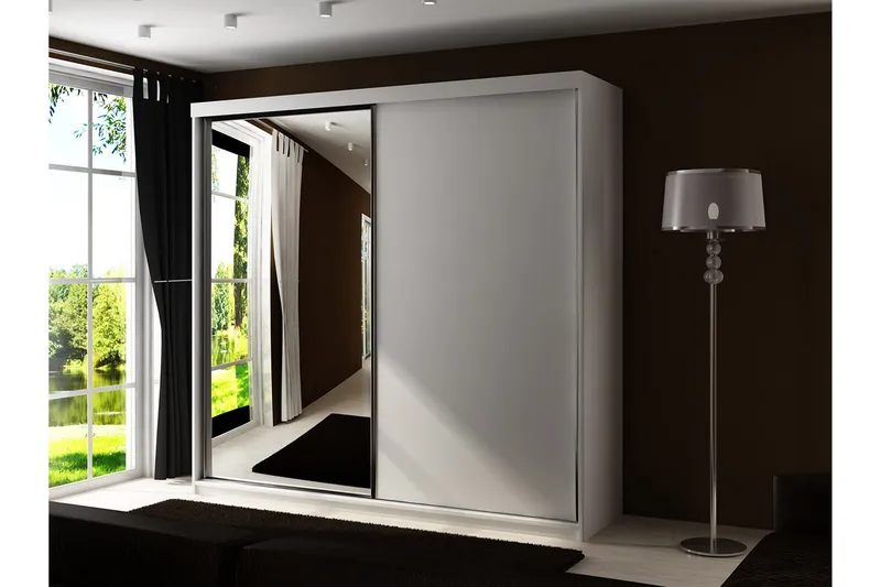 Dunkra Garderobe med Speil LED-belysning Blå 200 cm - Hvit - Oppbevaring - Klesoppbevaring - Garderober & garderobesystem - Garderobeskap & klesskap