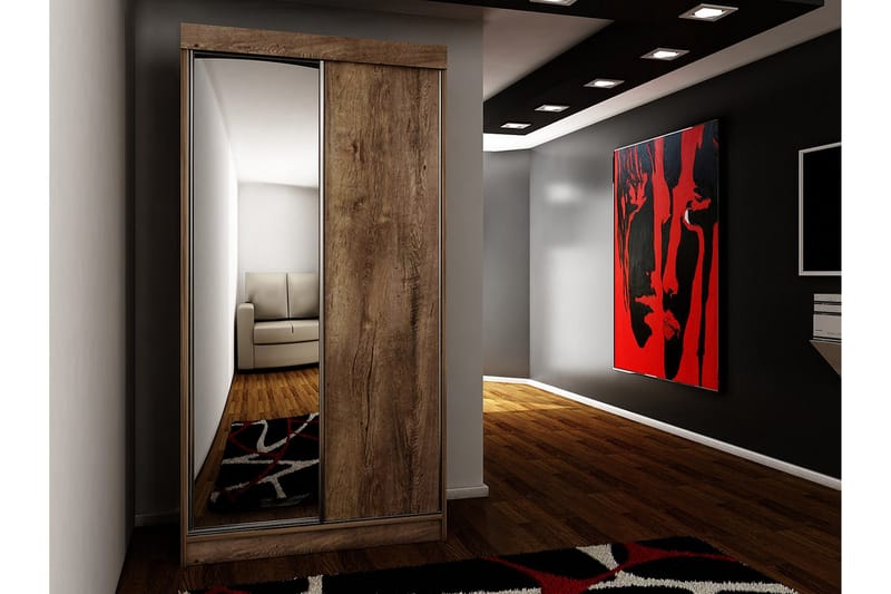 Dunkra Garderobeskap Med Speil 100x200 cm - Brun - Oppbevaring - Klesoppbevaring - Garderober & garderobesystem