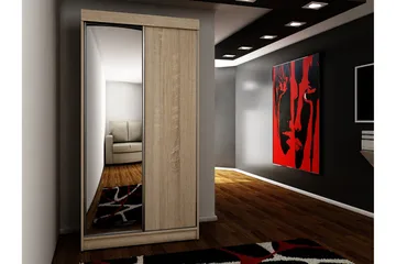 Dunkra Garderobeskap Med Speil 100x200 cm - Brun - Oppbevaring - Klesoppbevaring - Garderober & garderobesystem