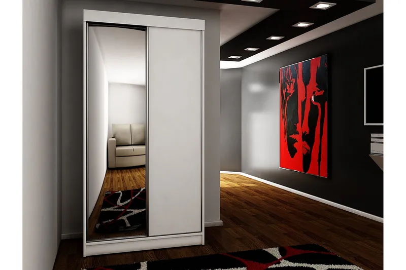 Dunkra Garderobeskap Med Speil 100x200 cm - Hvit - Oppbevaring - Klesoppbevaring - Garderober & garderobesystem