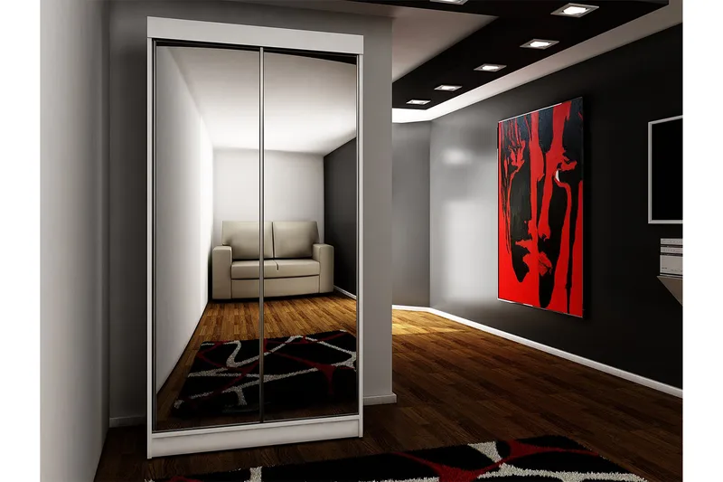 Dunkra Garderobeskap Med Speil 100x200 cm - Hvit/Grå - Oppbevaring - Klesoppbevaring - Garderober & garderobesystem