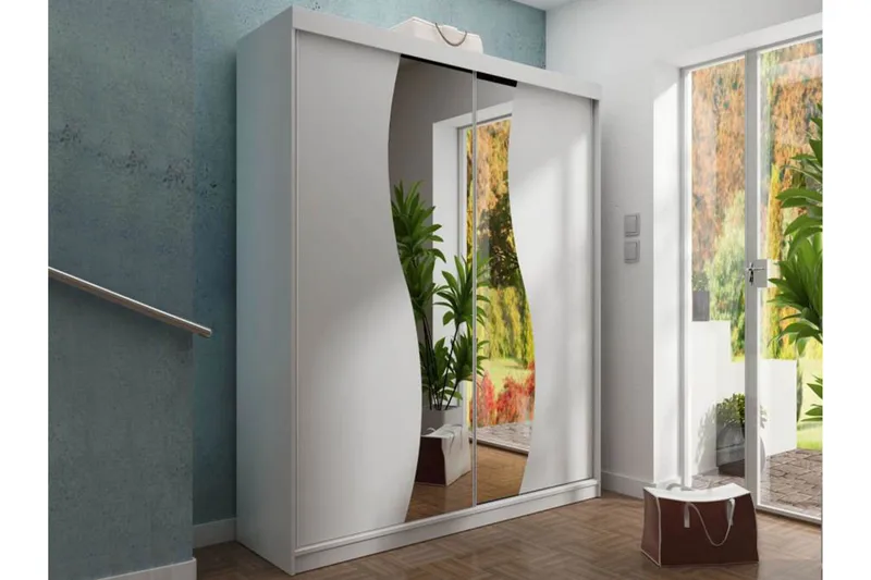 Dunkra Garderobeskap Med Speil 150x200 cm - Hvit - Oppbevaring - Klesoppbevaring - Garderober & garderobesystem