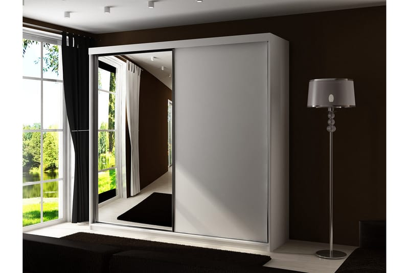 Dunkra Garderobeskap Med Speil 200x200 cm - Beige - Oppbevaring - Klesoppbevaring - Garderober & garderobesystem