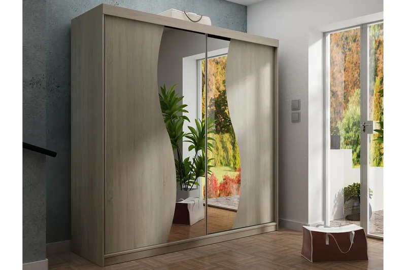 Dunkra Garderobeskap Med Speil 200x200 cm - Brun - Oppbevaring - Klesoppbevaring - Garderober & garderobesystem