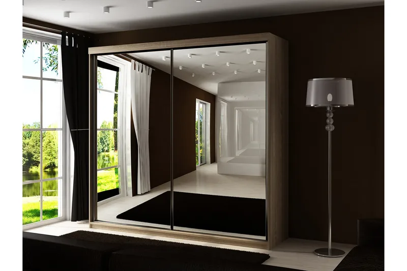 Dunkra Garderobeskap Med Speil 200x200 cm - Brun - Oppbevaring - Klesoppbevaring - Garderober & garderobesystem