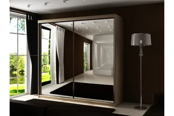 Dunkra Garderobeskap Med Speil 200x200 cm - Brun - Oppbevaring - Klesoppbevaring - Garderober & garderobesystem