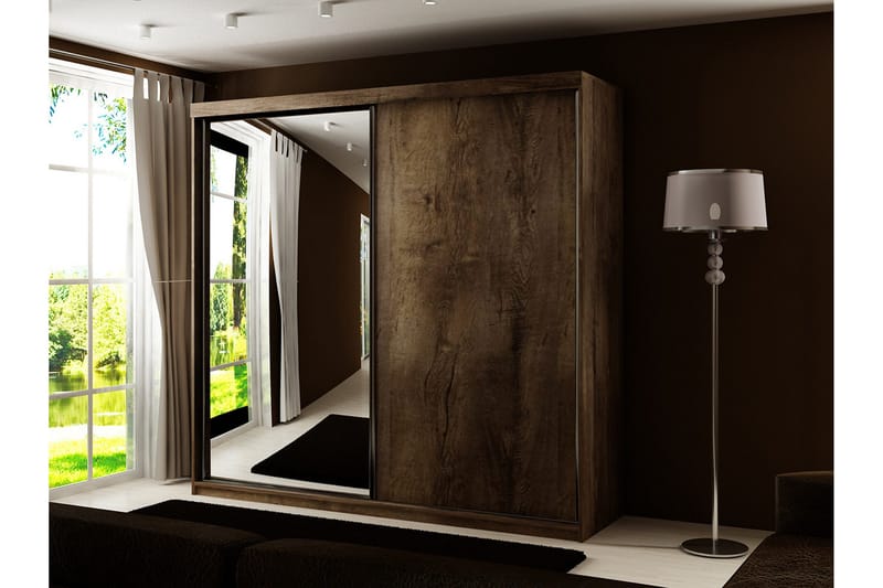 Dunkra Garderobeskap Med Speil 200x200 cm - Brun - Oppbevaring - Klesoppbevaring - Garderober & garderobesystem