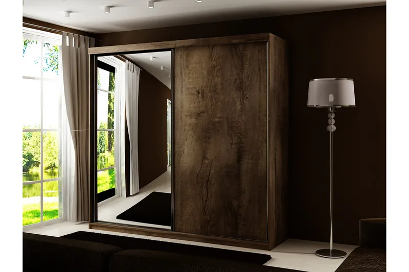 Dunkra Garderobeskap Med Speil 200x200 cm - Brun - Oppbevaring - Klesoppbevaring - Garderober & garderobesystem