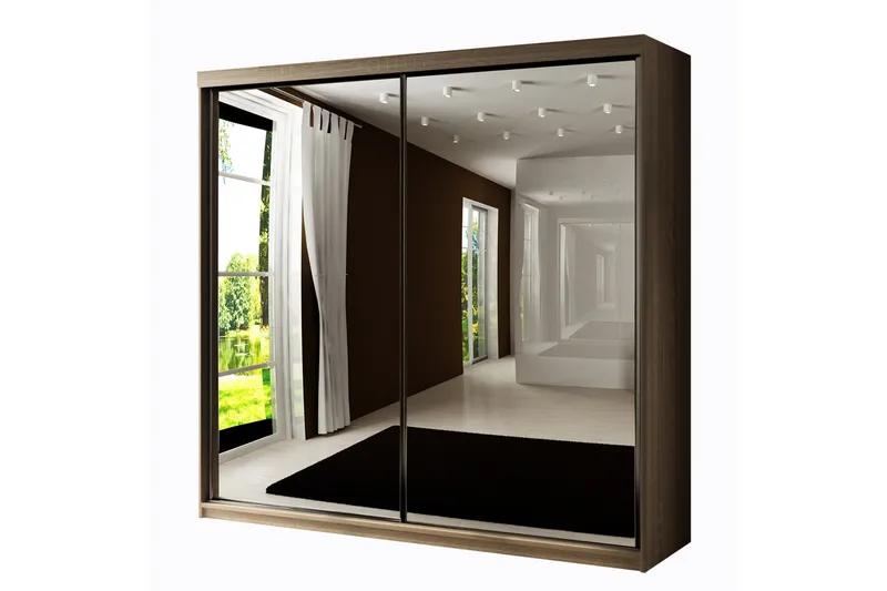 Dunkra Garderobeskap Med Speil 200x200 cm - Brun - Oppbevaring - Klesoppbevaring - Garderober & garderobesystem