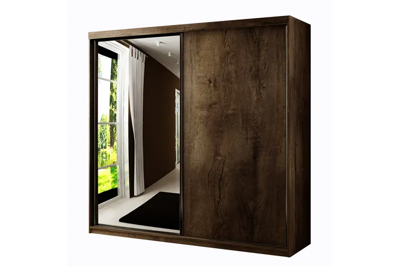 Dunkra Garderobeskap Med Speil 200x200 cm - Brun - Oppbevaring - Klesoppbevaring - Garderober & garderobesystem