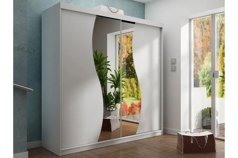 Dunkra Garderobeskap Med Speil 200x200 cm - Hvit - Oppbevaring - Klesoppbevaring - Garderober & garderobesystem