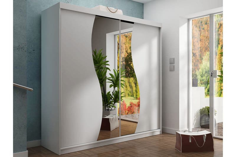 Dunkra Garderobeskap Med Speil 200x200 cm - Hvit - Oppbevaring - Klesoppbevaring - Garderober & garderobesystem